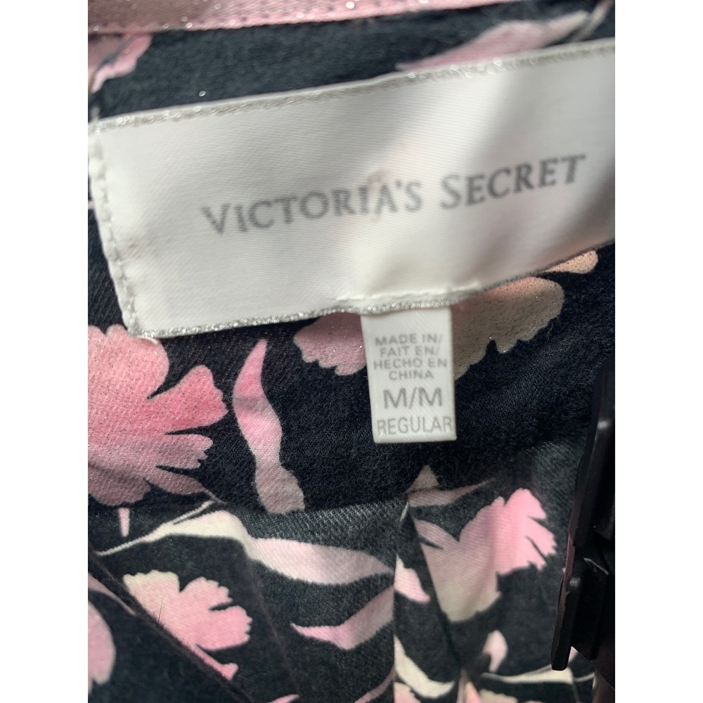 Victorias Secret Pajama Top Womens Medium Black Pink Floral Pom Pom Trim Modal - Picture 3 of 3